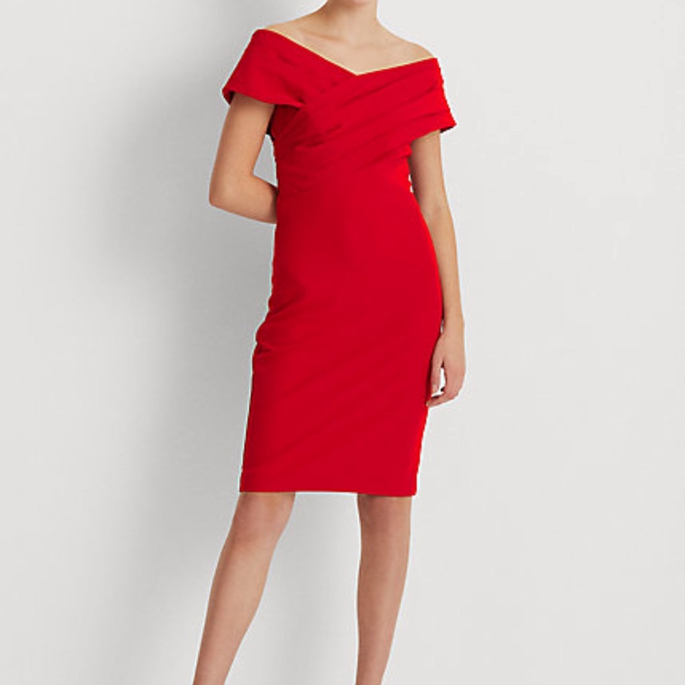 Ralph Lauren Red Asymmetrical Ruffled Cocktail Dress
